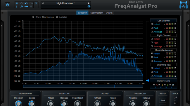 Blue Cat's FreqAnalyst Pro - Real Time Spectrum Analyzer and Audio to MIDI AU, RTAS, DX and VST Plug-in